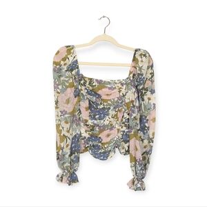 ASTR The Label Off White Multicolor Retro Floral Chiffon Tonina Top Size XS